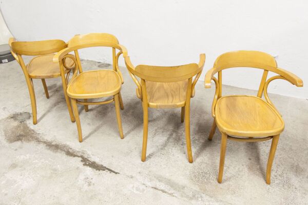 Lot de 4 chaises fauteuils bistrot à accoudoir 1960