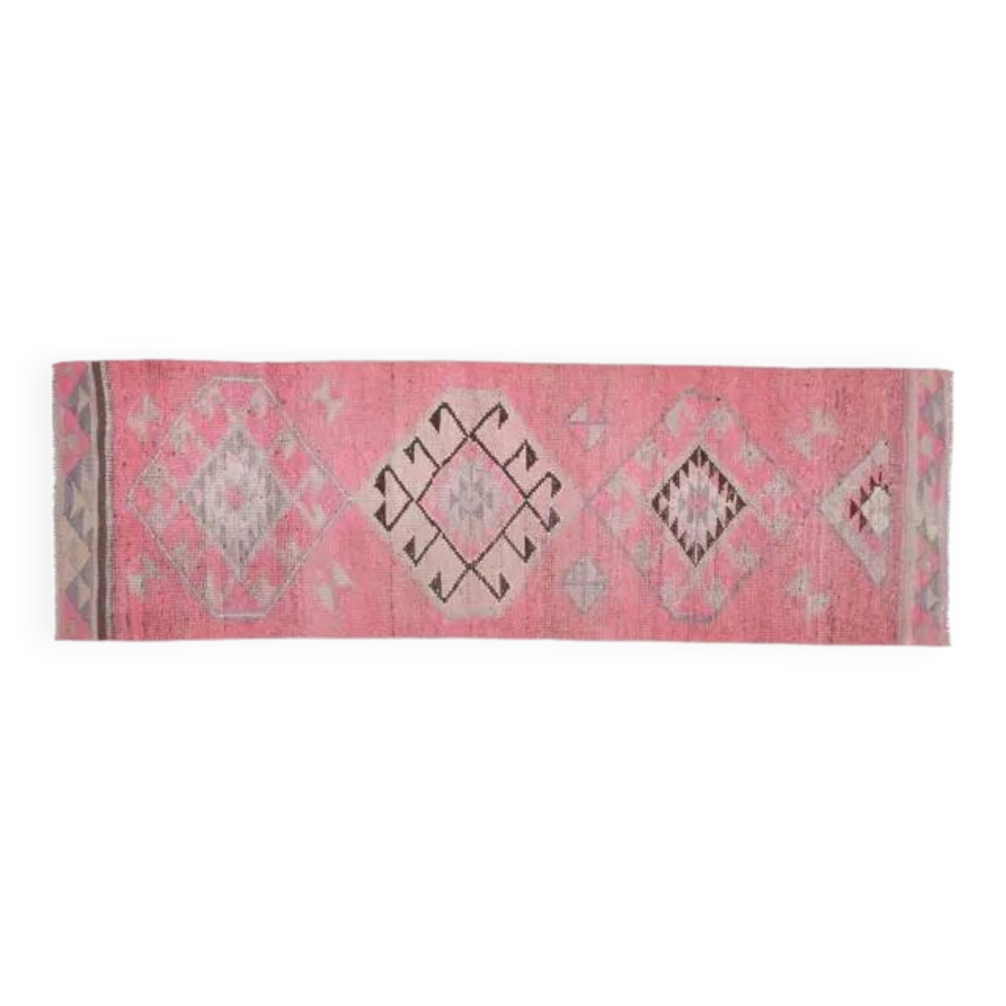 1970s Turkish Oushak Handmade Wool Cotton Pink Area Rug 84x304