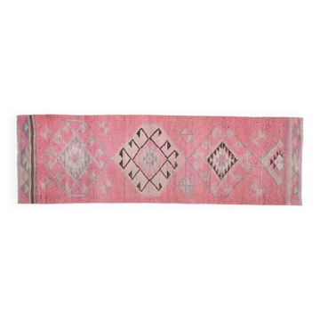 Tapis de zone en laine et coton fait main Oushak turc des années 1970, 84x304.