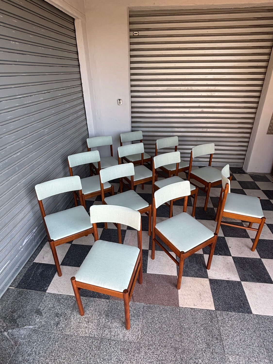 Set of 10 Baumann chairs in aqua green