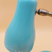 Green brass desk lamp with a goose neck on a ball joint from the 1960s.