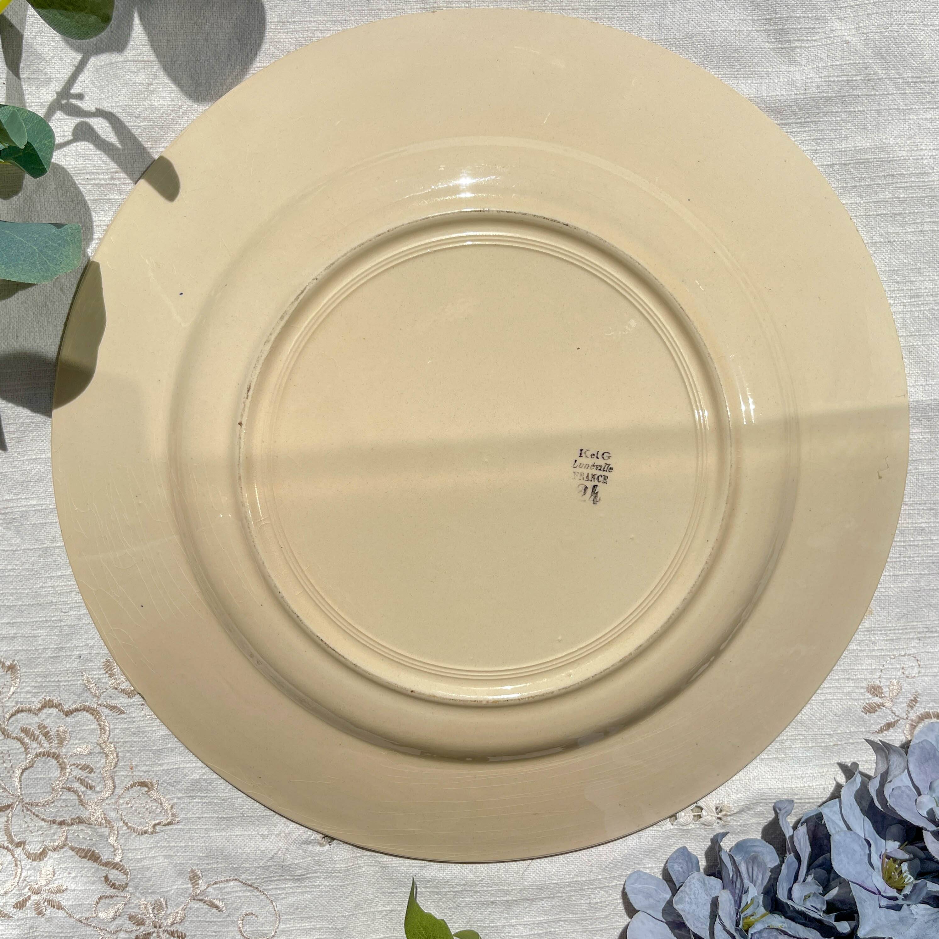 Large vintage K&G Luneville porcelain dish "Flore" 1950s small blue flowers