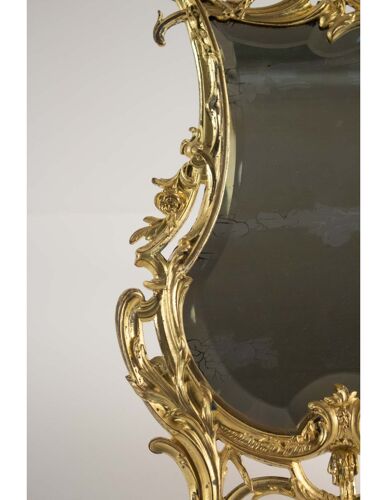 Miroir de table en bronze doré d'origine, d'époque napoléon iii, style louis xv, 19ème siècle