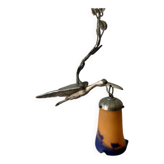 Suspension lampe art nouveau pate de verre vintage