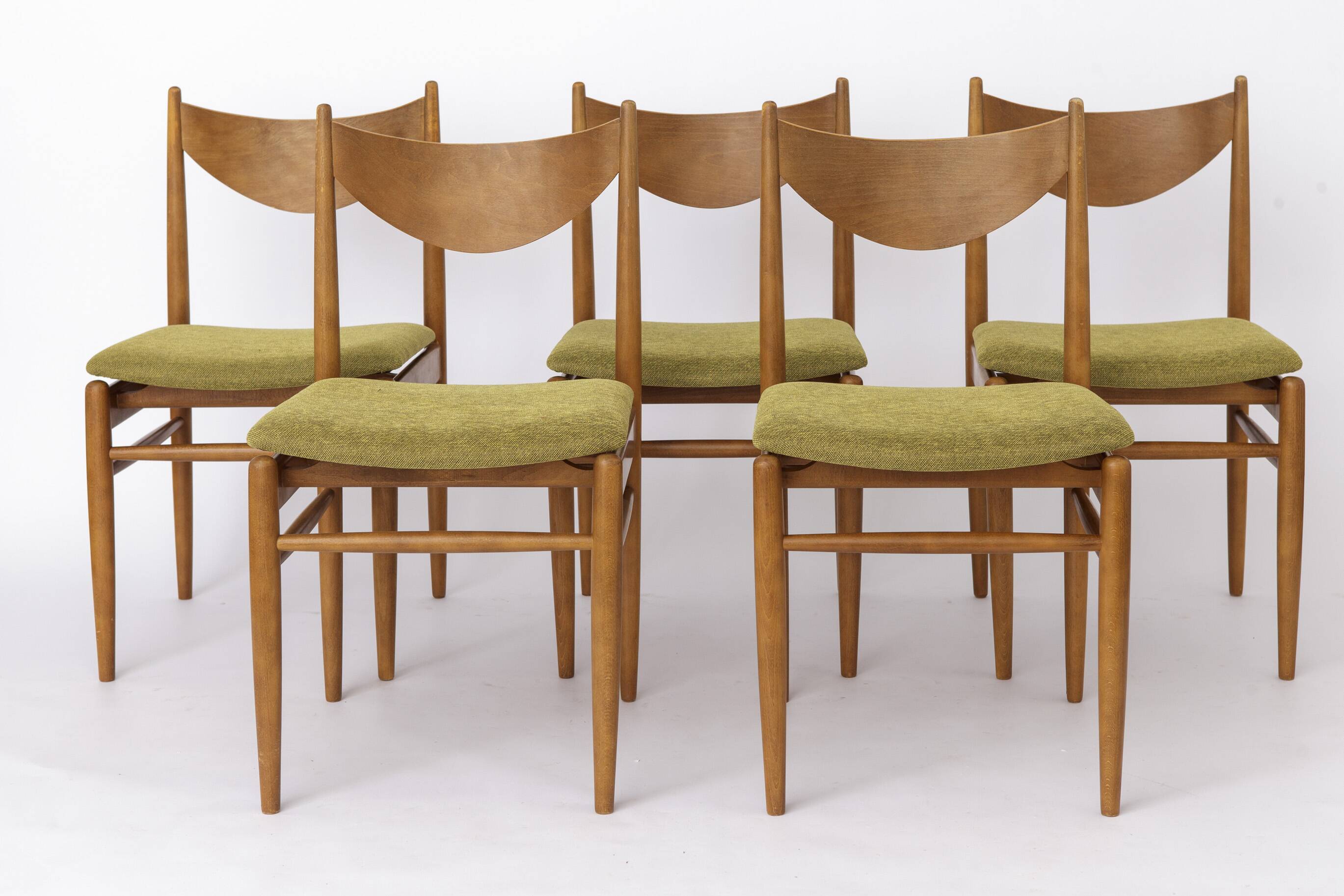 Set of 5 Vintage Dining Chairs, 1960s Germany, Wenzel, Beech Wood