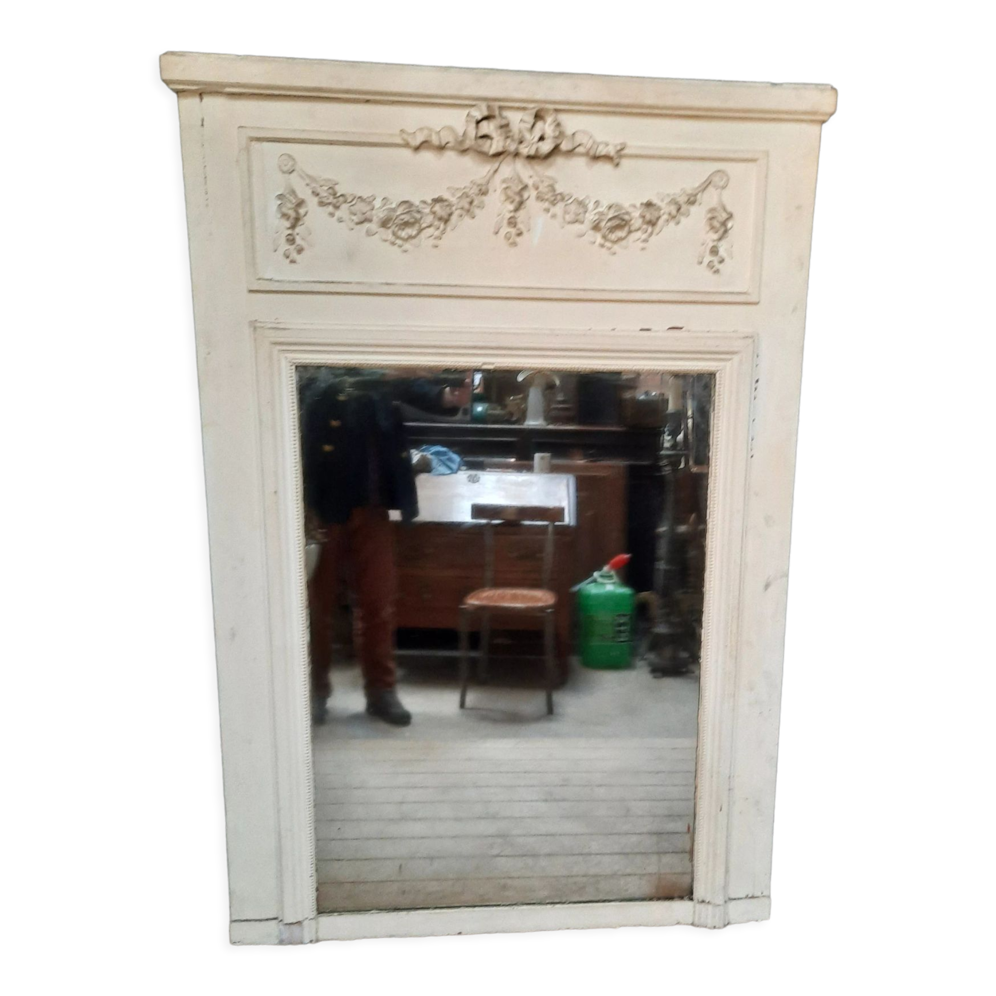 White painted wood paneling mirror