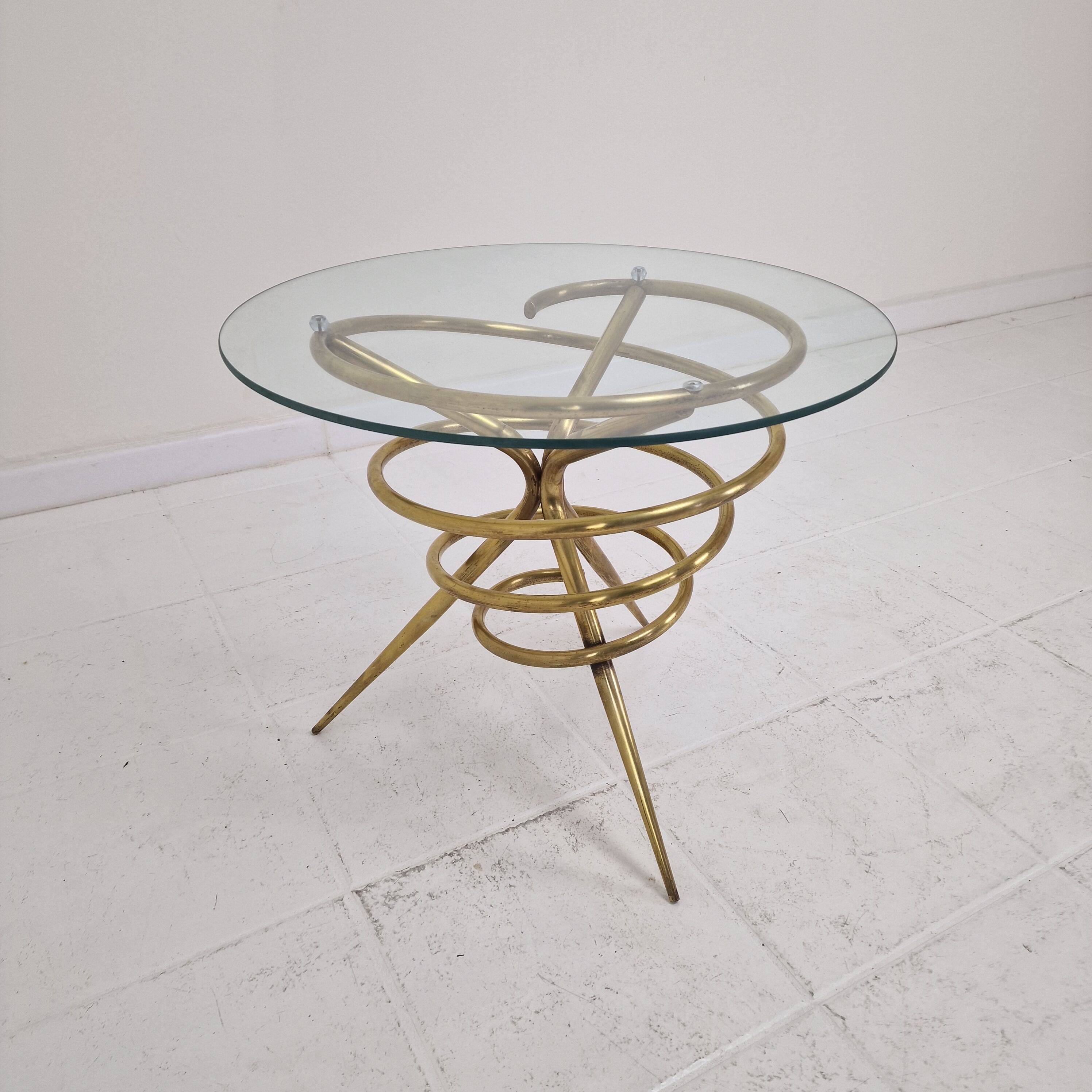 Elegant Italian Mid-Century Side Table with Sculptural Brass Base, 1970's