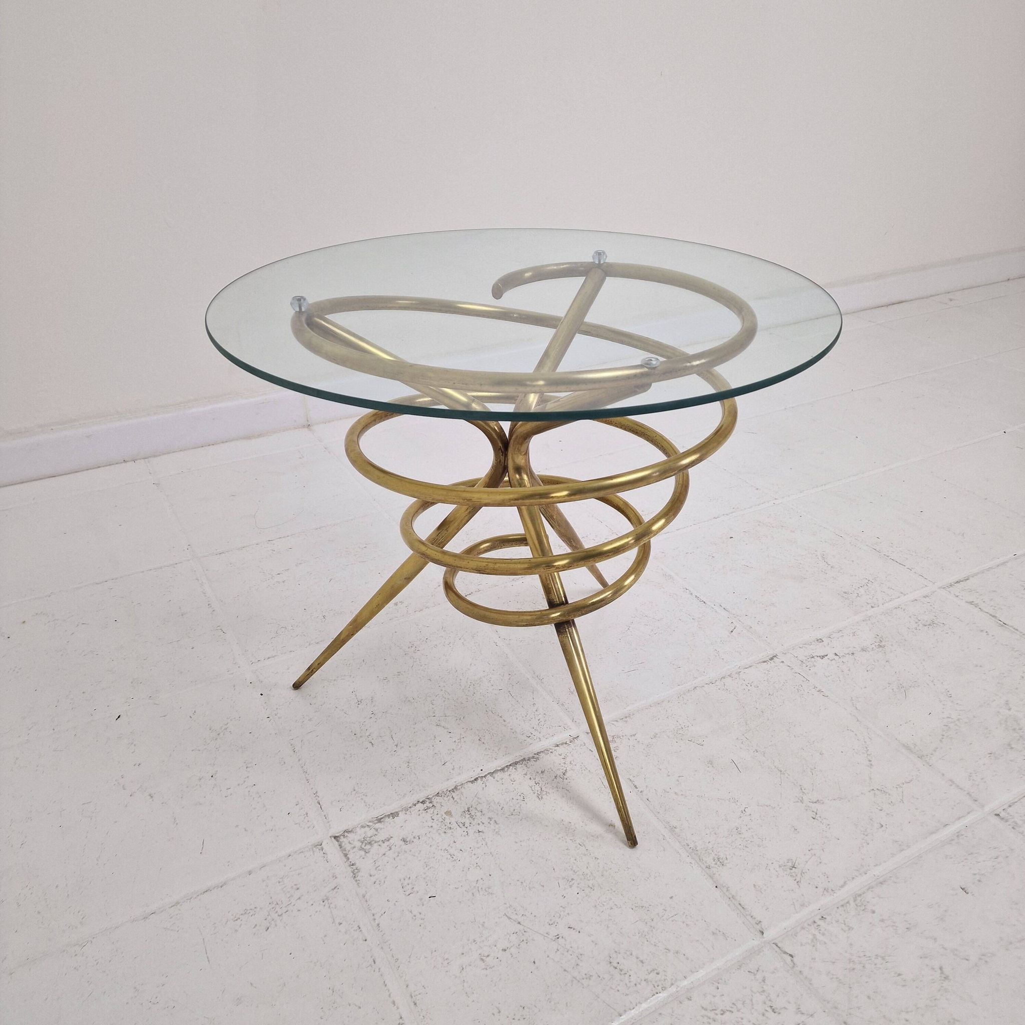 Elegant Italian Mid-Century Side Table with Sculptural Brass Base, 1970's