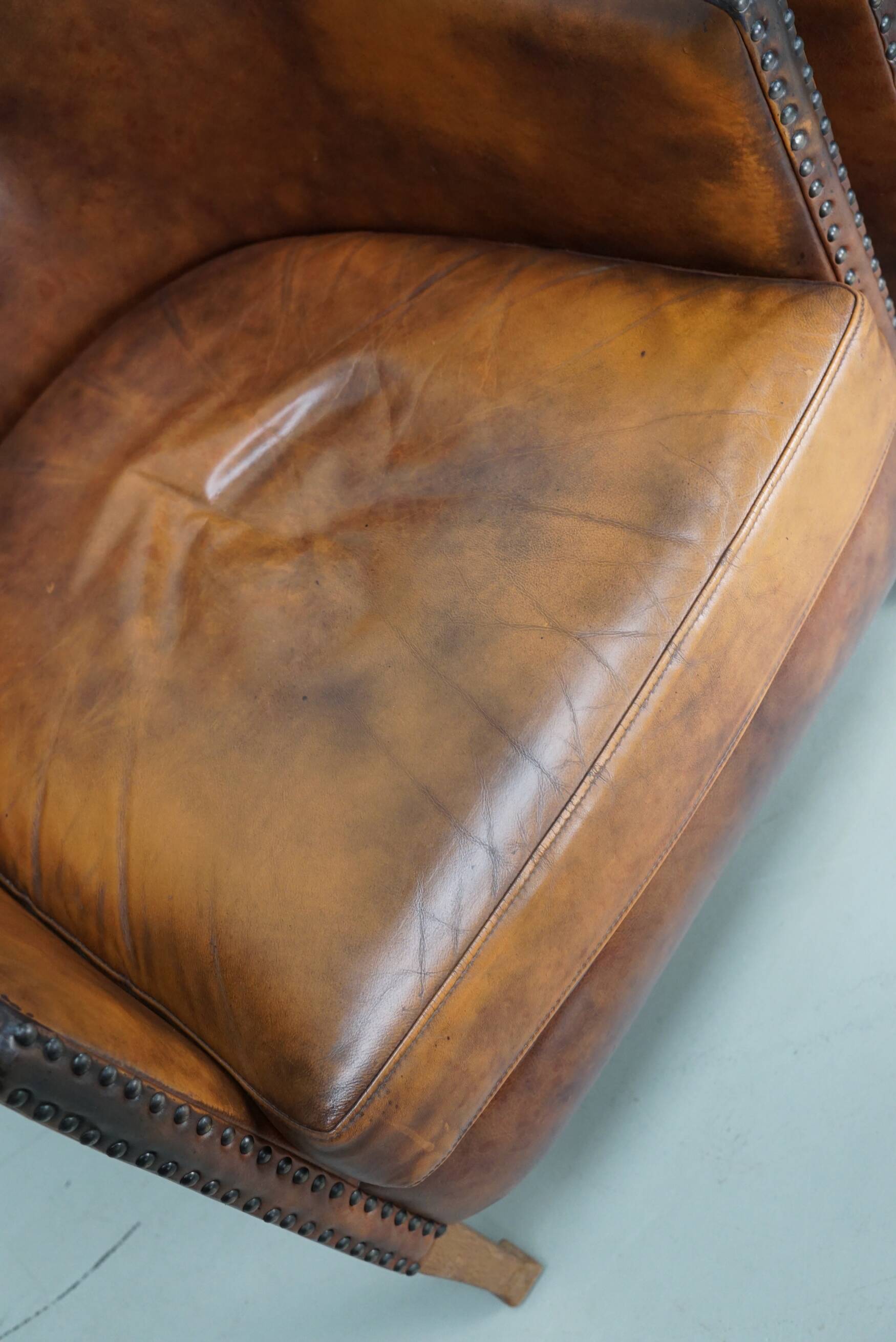 Vintage Dutch Cognac-Coloured Leather Club Chair, Lot of 2