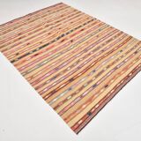 6x8 Khaki & Red Striped Pattern Vintage Kilim Rug, 183x239Cm