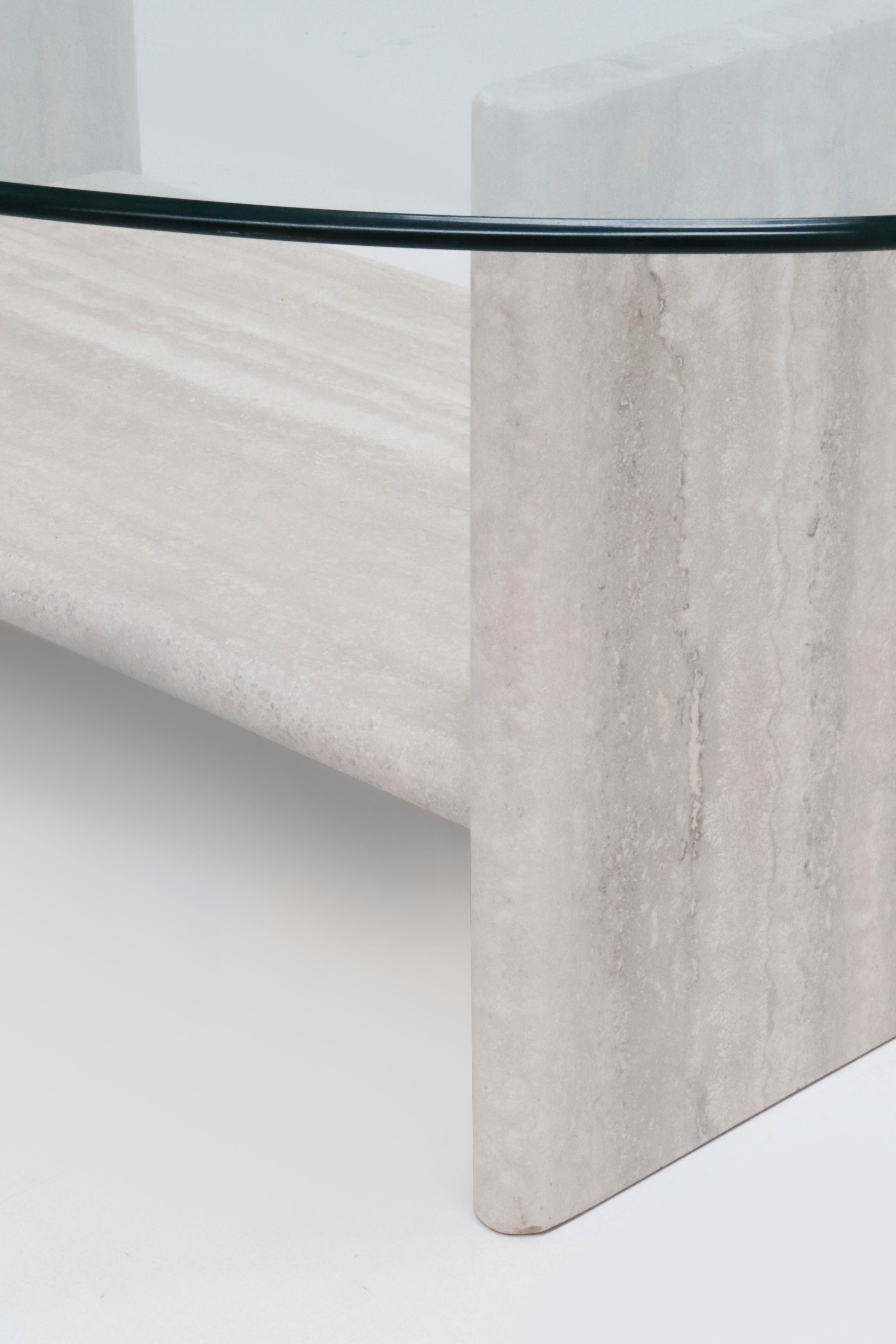 Vintage Travertine Coffee Table with Glass Top