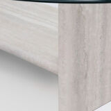 Vintage Travertine Coffee Table with Glass Top