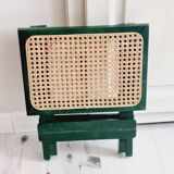 Small folding stool in green wood and cane
