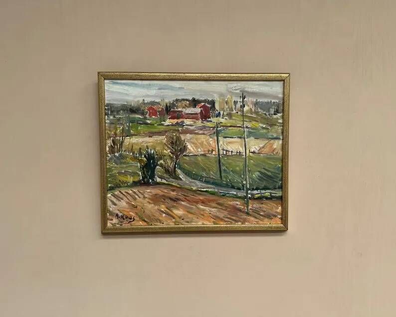 Original Swedish Oil on Panel – “Landscape” by Alexander Roos (1895–1973) – Signed – Vintage & Framed – 48 × 41 cm