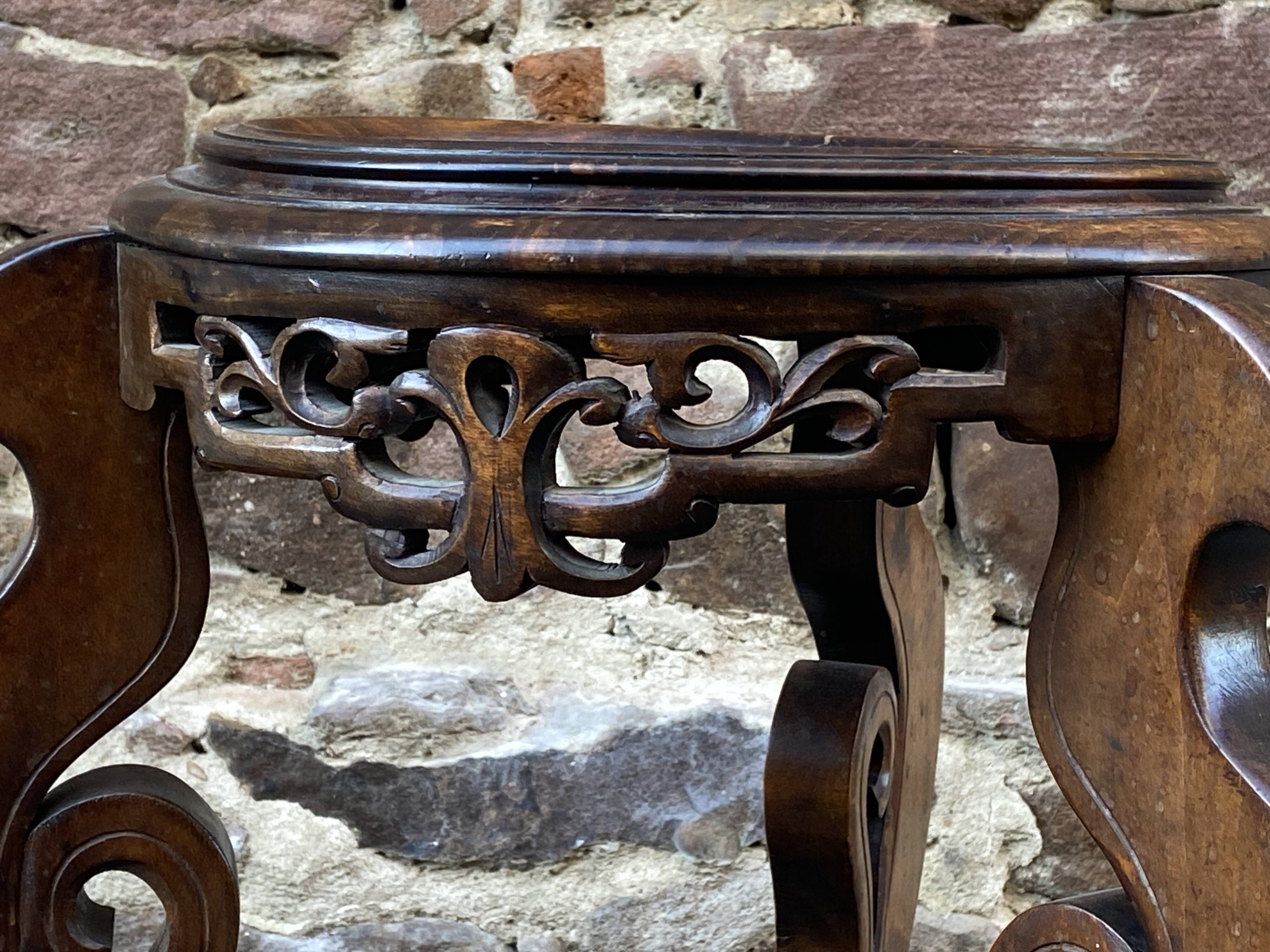 Colonial style pedestal table Indochina Asia vintage 1930s carved wood