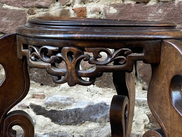 Guéridon style Coloniale Indochine Asie vintage 1930s bois sculpté