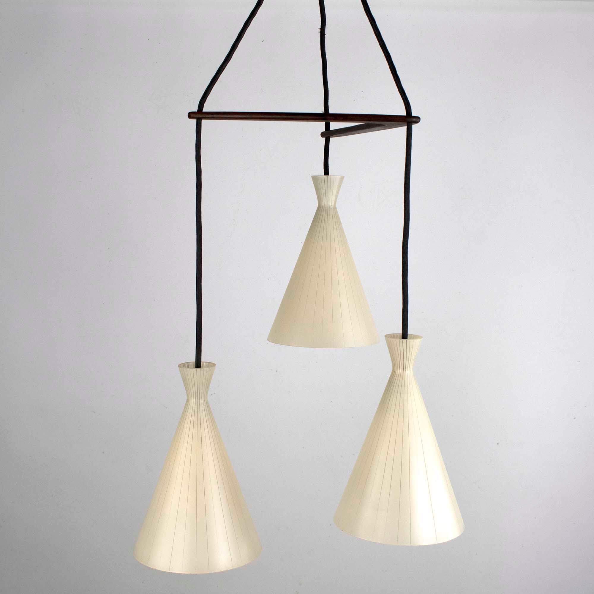 1960s Boomerang Teak Hanging Lamp by Philips Mid Century Vintage