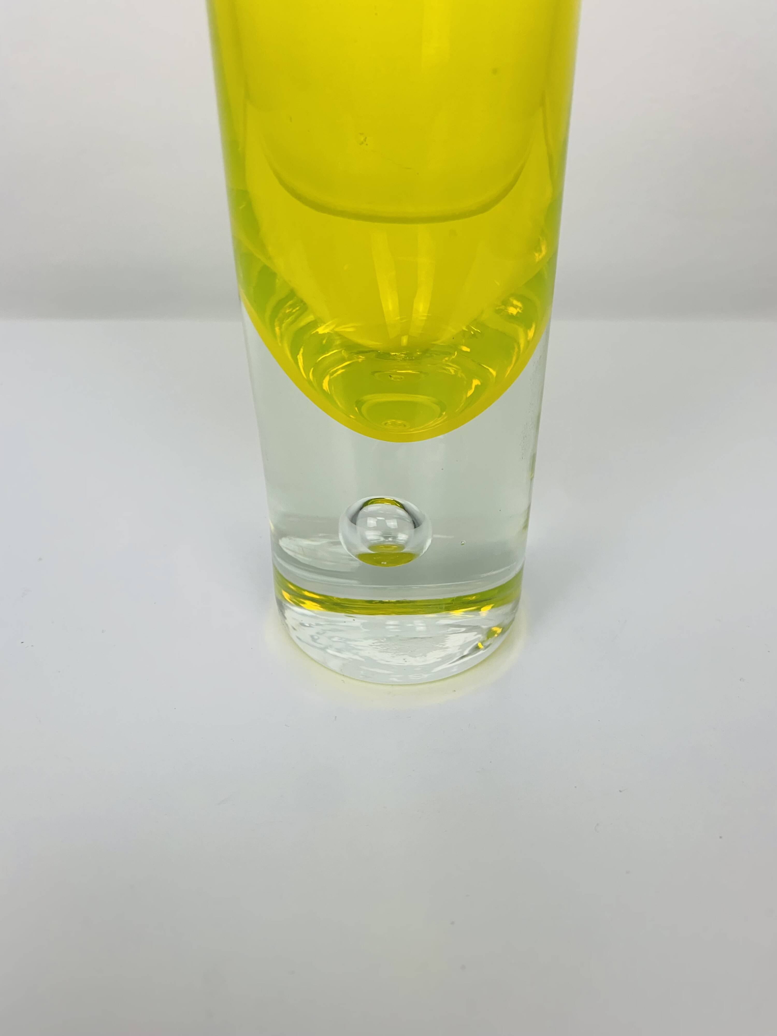 Vintage yellow glass roller vase
