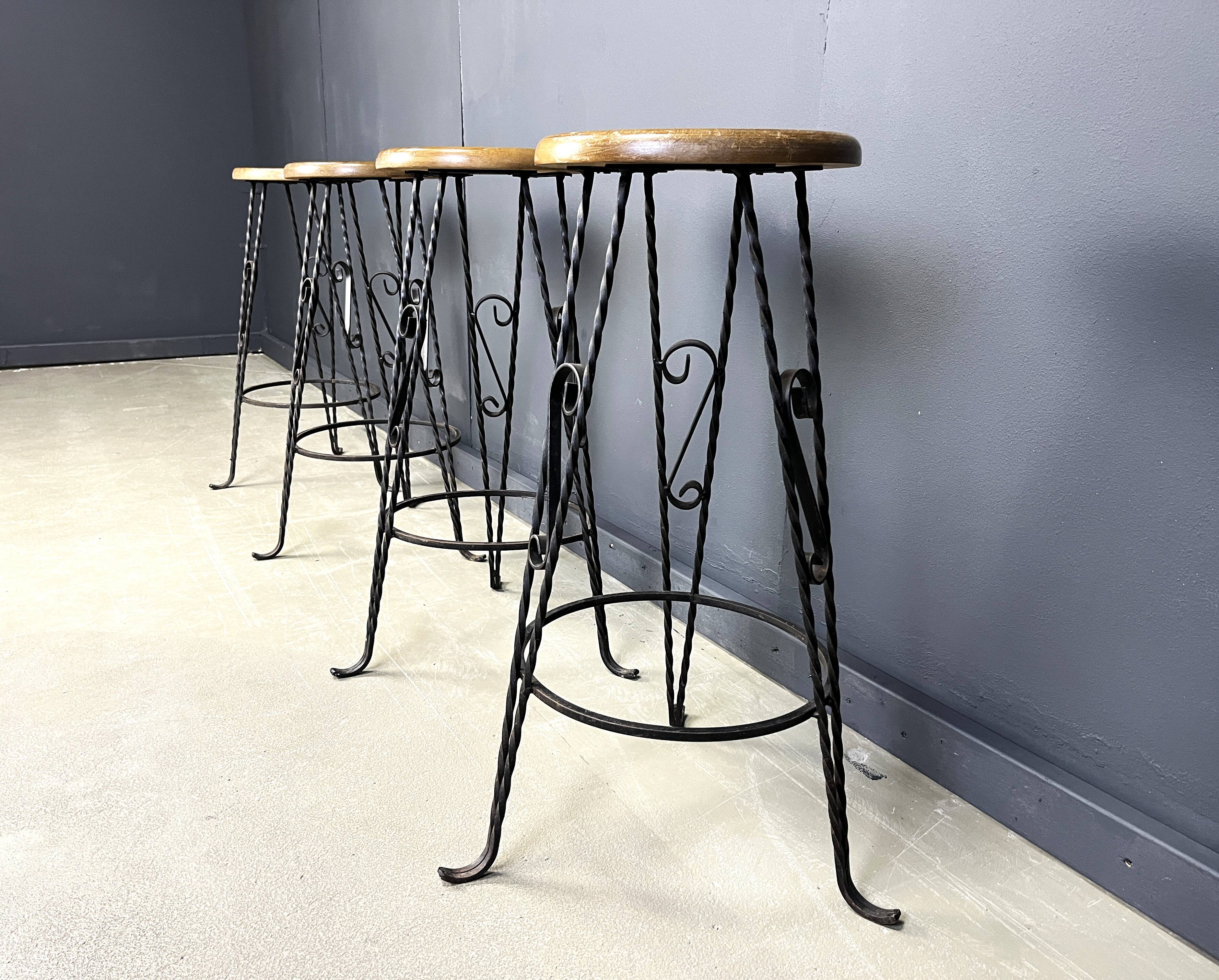Vintage french wrought iron bar stools, 1960s - set of 4