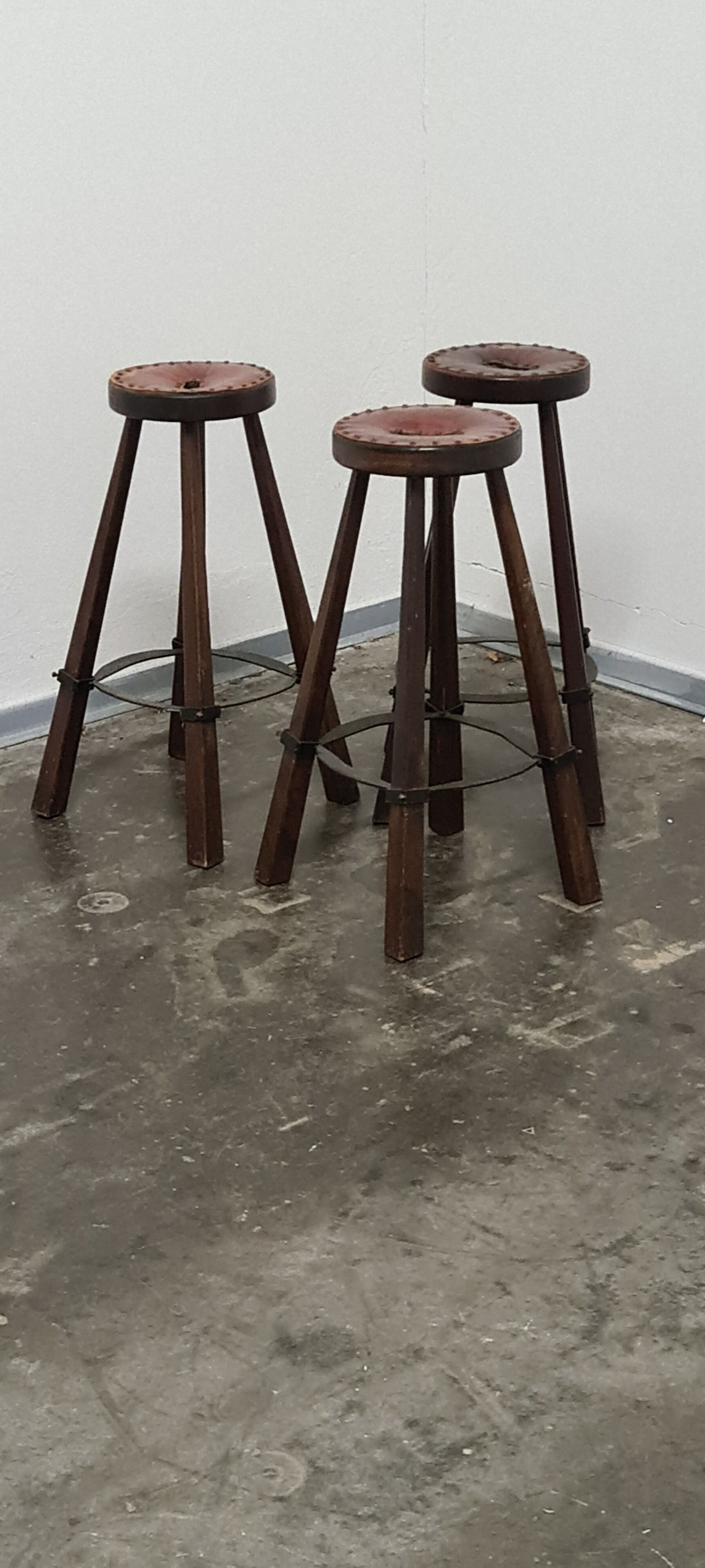 Vintage set of 3 Brutalist bar stools