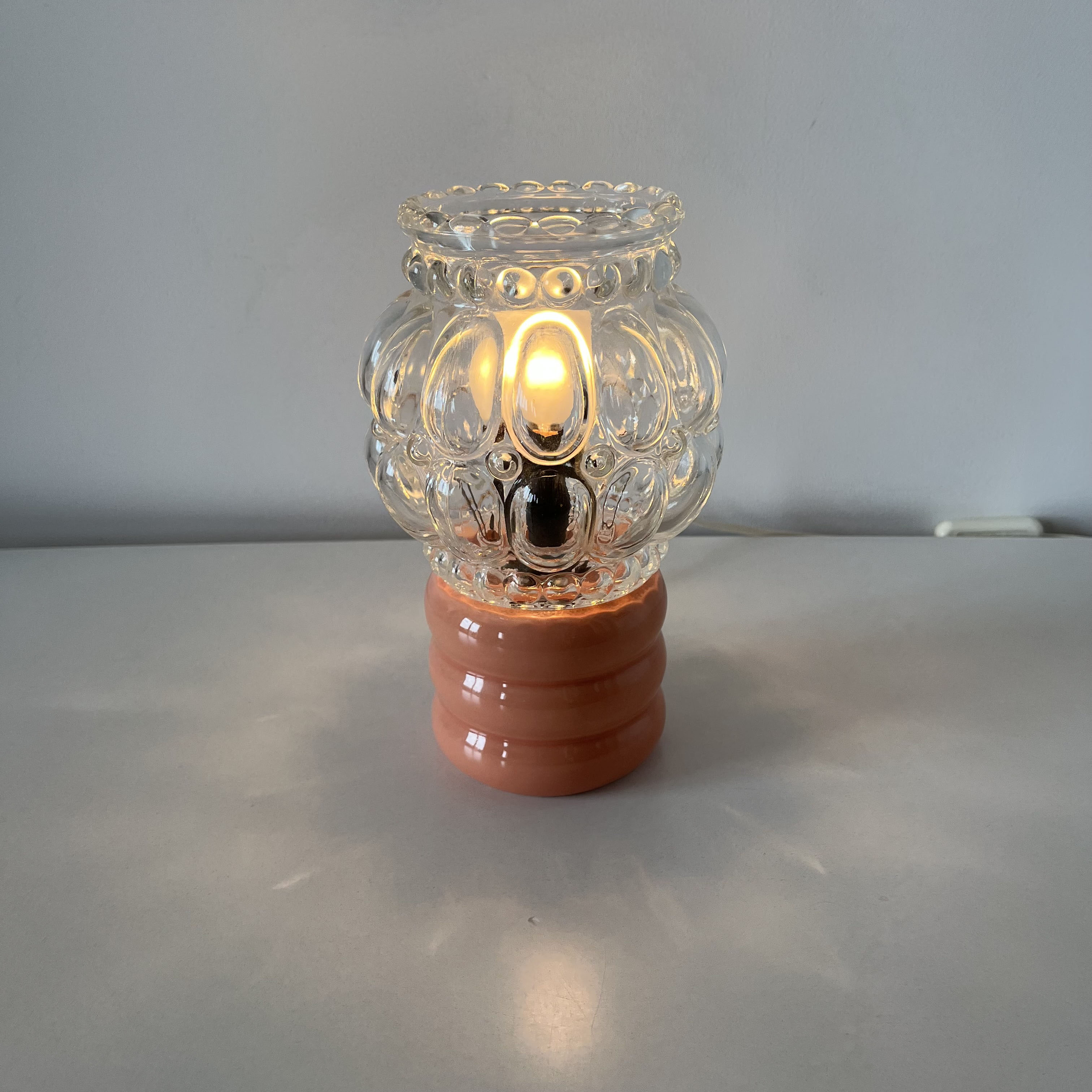 Ceramic lamp and glass globe 1970