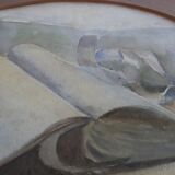 Tableau ancien , aquarelle manuscrit au noeud  rose pâle