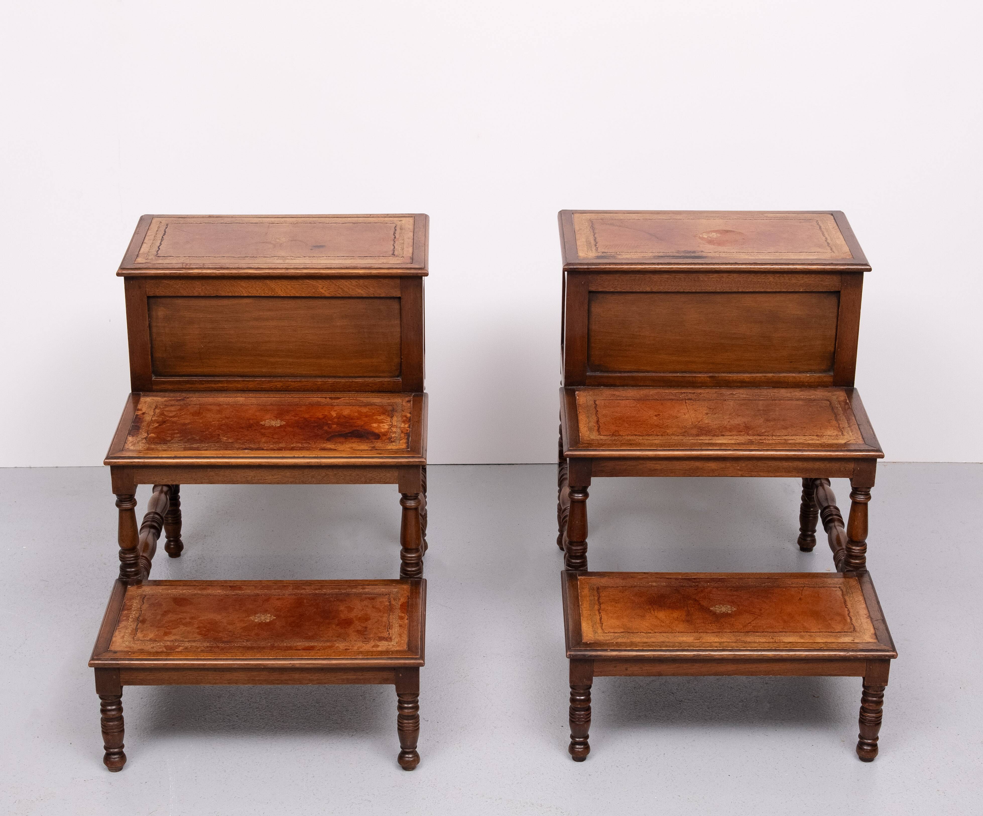 Superb pair Mahogany and Leather library steps England