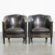 Set of 2  black/grey sheepskin leather club chairs