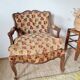 Antique cabriolet armchair in floral velvet – Louis XV style / Retro chic