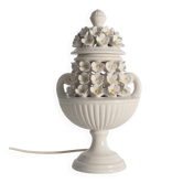 White Ceramic Table Lamp with Flower Motif, Italy 1960s