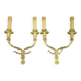 Large pair of Louis XVI style sconces from the 19th century - gilded bronze