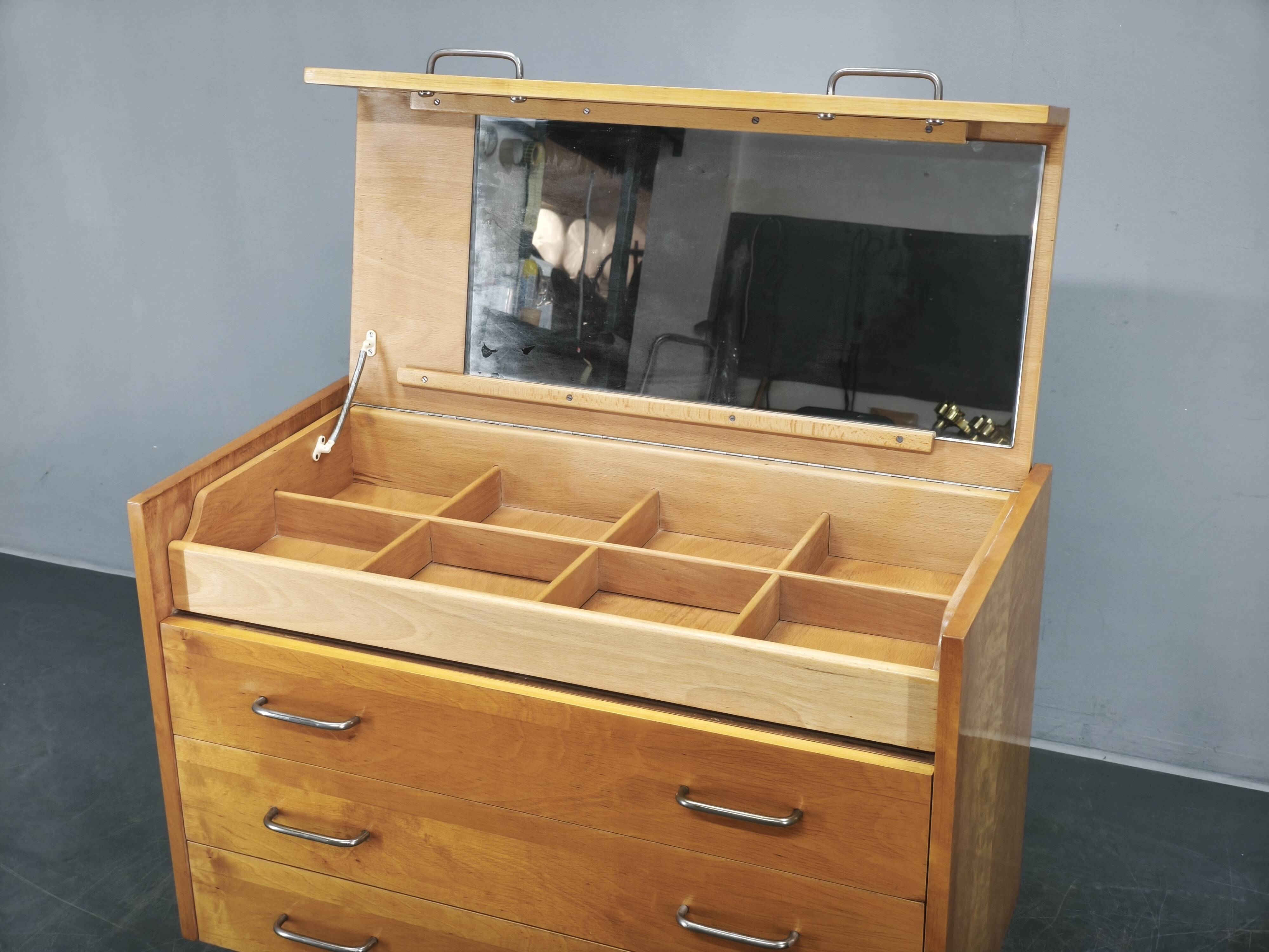 1970s UP Zavody Czech Mid Century Vanity Chest With Mirror