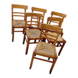 Set of 6 chairs, Scandinavian, vintage, retractable rattan seat