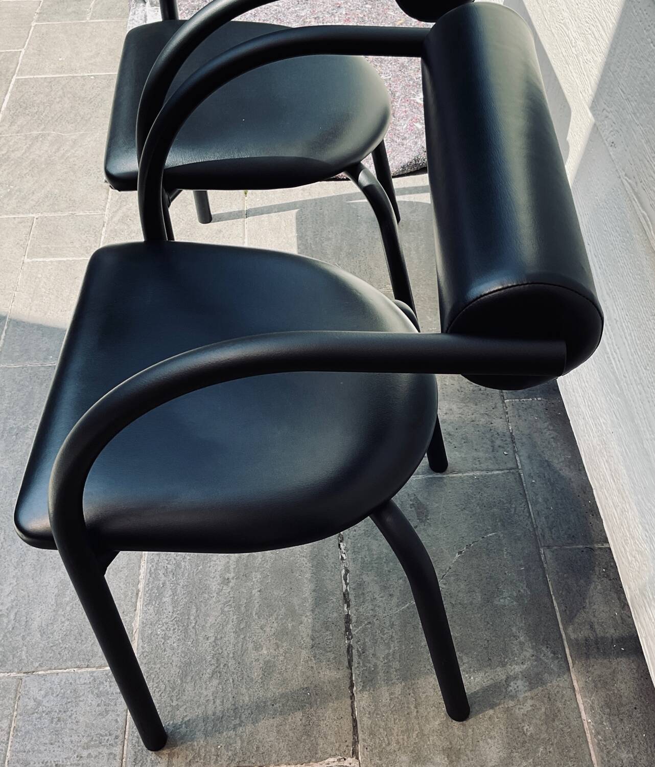 Danish design armchair from the 80s, metal and imitation leather