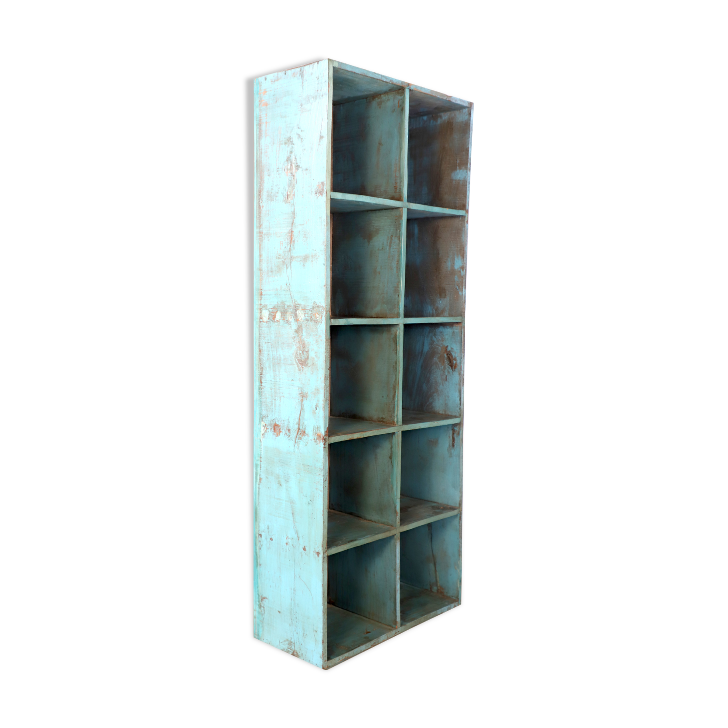 Bookcase 10 Burmese teak lockers with blue patina