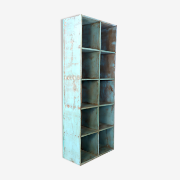 Bookcase 10 Burmese teak lockers with blue patina