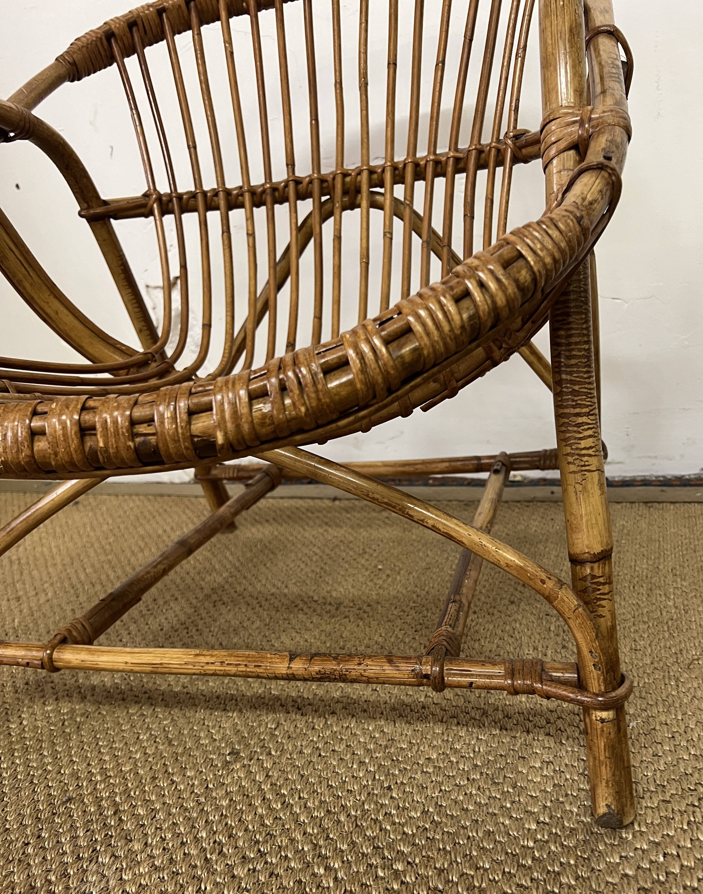 Rattan basket armchair from the 60s and 70s
