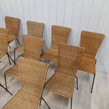 Set of 10 vintage wicker and metal chairs