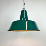 Lampe industrielle d’usine en émail vert années 1960