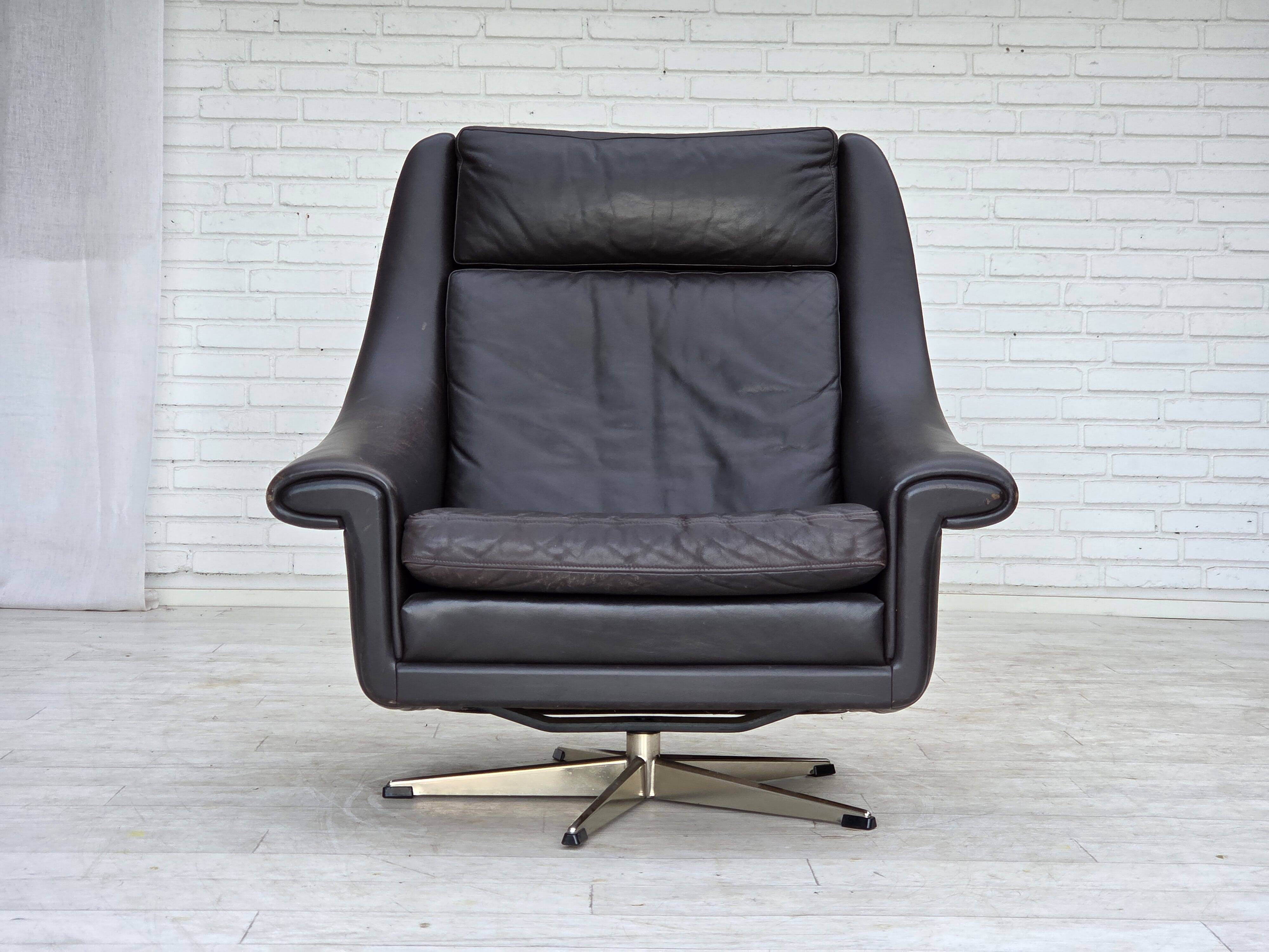 1960s, Danish highback swivel armchair by Aage Christensen, leather.