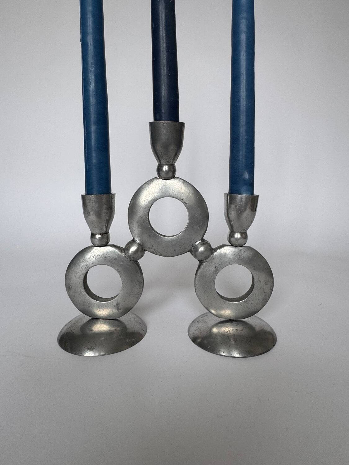 Vintage Modernist Triple Aluminum Candlestick Holder