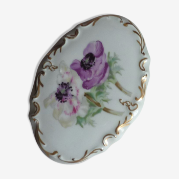 Boite bonbonnière ovale porcelaine Limoges motif fleurs