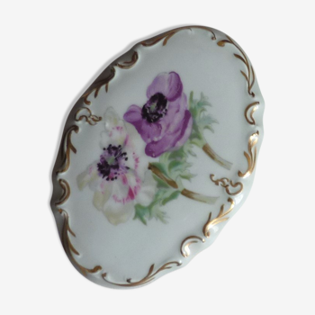 Box Bonbonnière oval porcelain Limoges pattern flowers