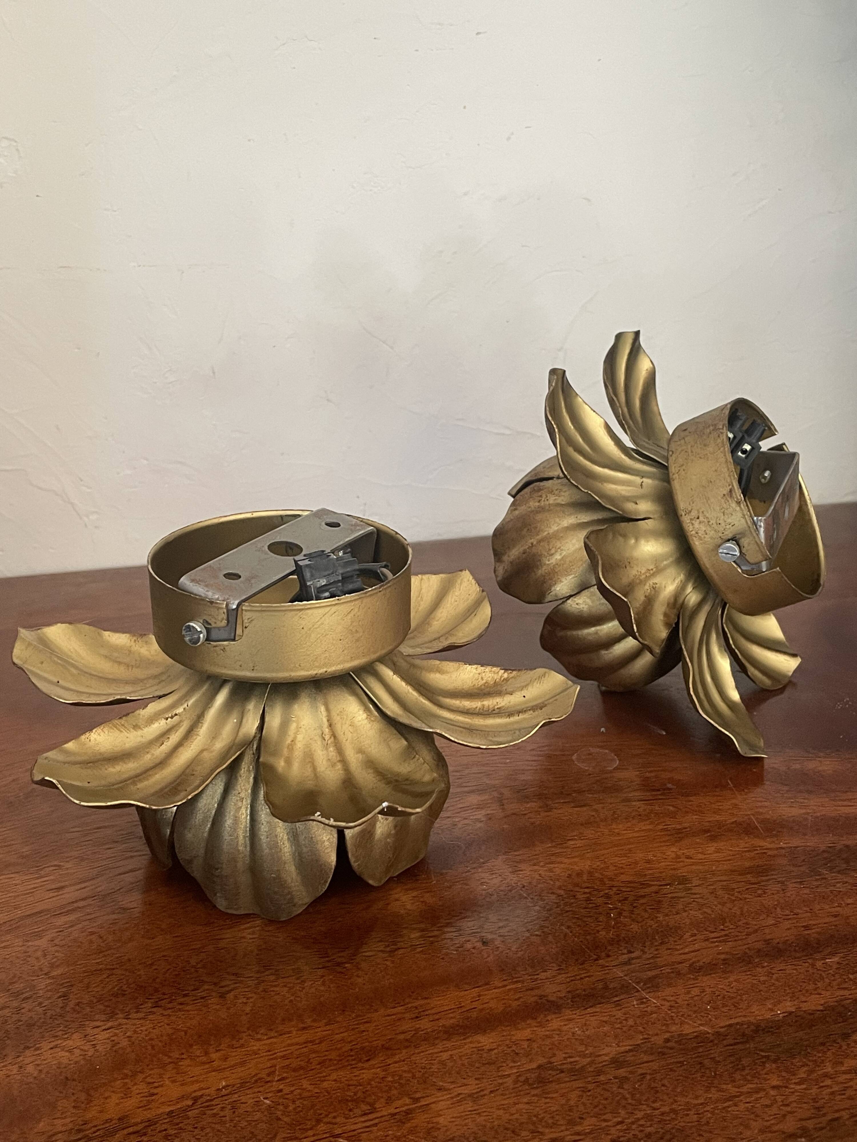 Pair of vintage gold metal flower wall lights