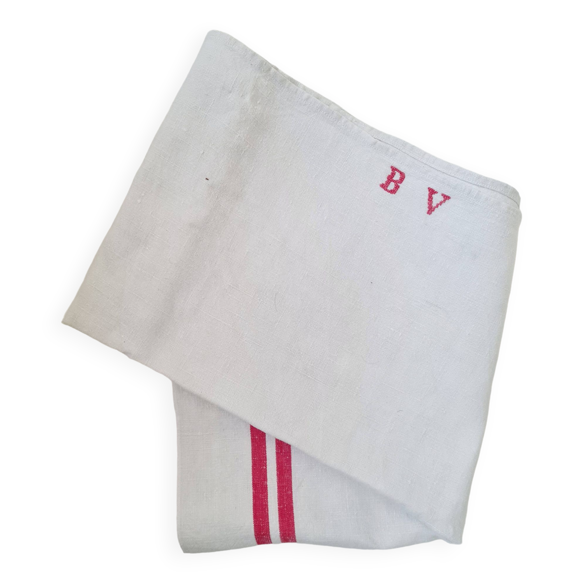 Striped and monogram linen tea towel