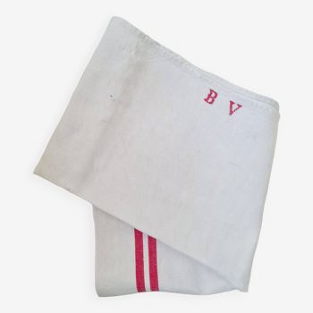 Striped and monogram linen tea towel