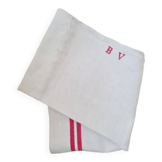 Striped and monogram linen tea towel