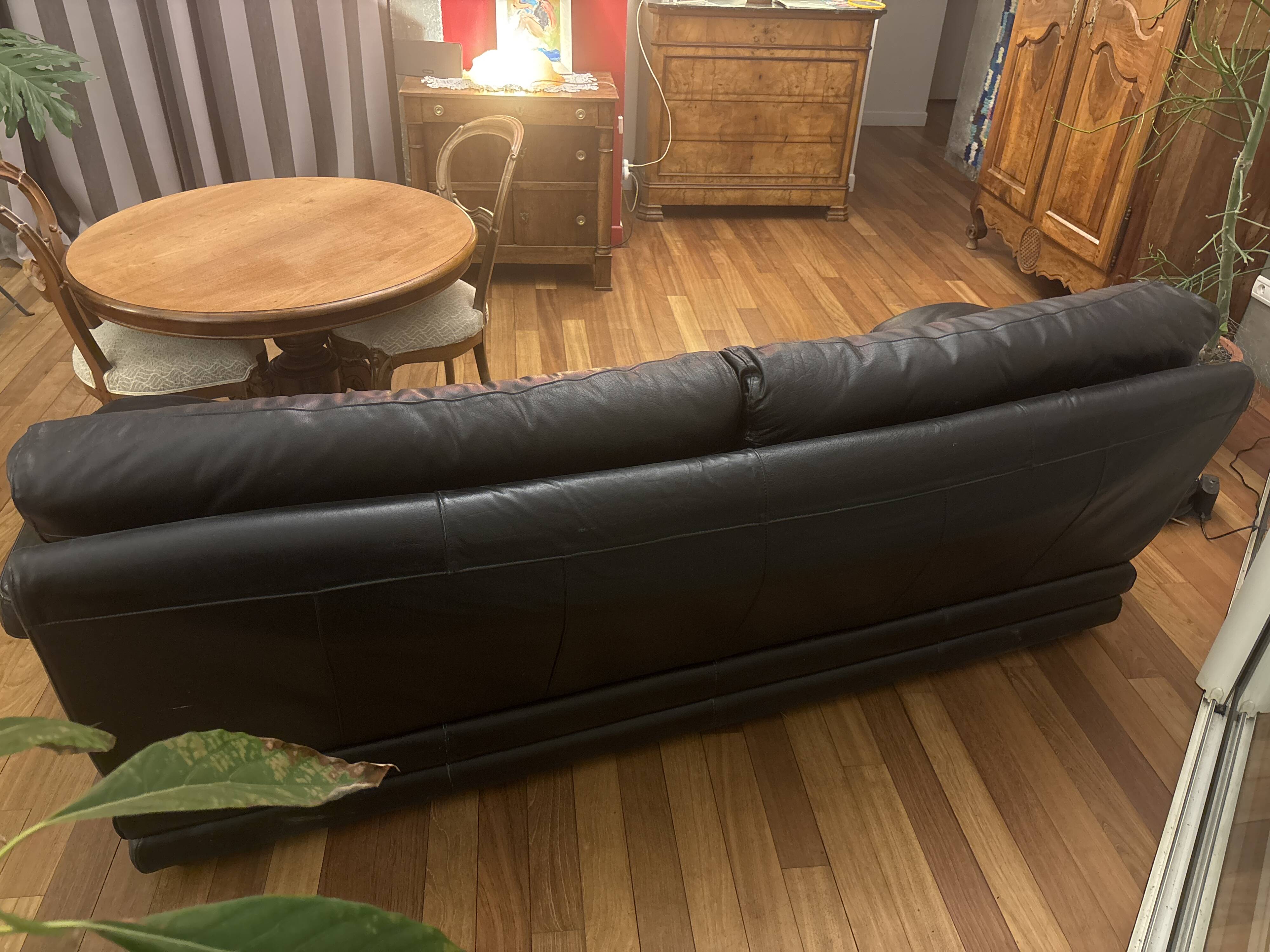 Black leather sofa