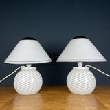 White Murano table lamps, 1970s, set of 2