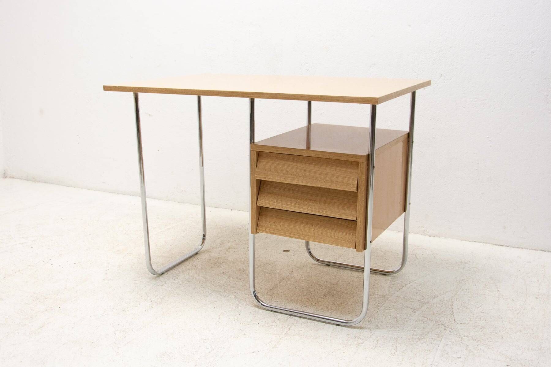 Writing desk, mid-century chrome and formica desk, 1950s, Czechoslovakia
